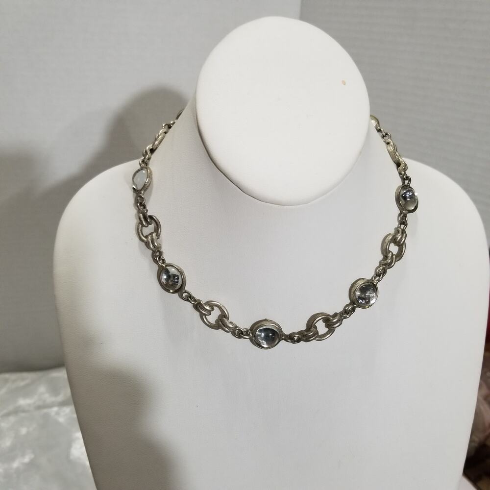 EH vintage 16" silvertone necklace clear beads 1.2058